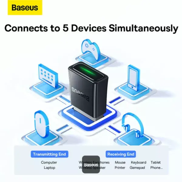 Baseus BA07 Mini Bluetooth адаптер для ПК, USB 5.3 беспроводной Bluetooth Dongle приемник - черный Photo 7