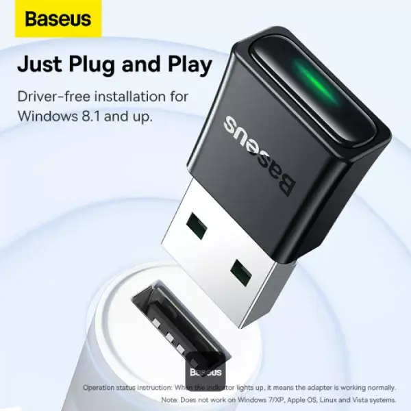 Baseus BA07 Mini Bluetooth адаптер для ПК, USB 5.3 беспроводной Bluetooth Dongle приемник - черный Photo 8