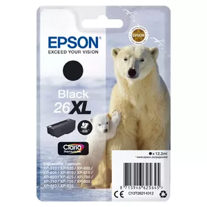 Tintes kasetne Epson Singlepack Black 26XL Claria Premium — pigmenta melna 12.2 ml, palielināta ietilpība (XL), 500 lapas, 1 gab.