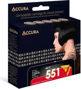 Ink cartridge Accura CLI-551Y yellow compatible for Canon printers, MPN AC-C551Y