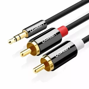 UGREEN Jack uz 2RCA kabelis AV116 — 3,5 mm uz 2x RCA audio kabelis, 5 m, melns