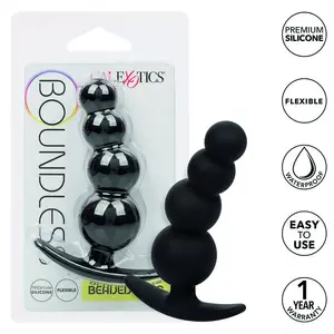 Anal beaded plug California Exotics Boundless Silicone Black, tapered tip, waterproof