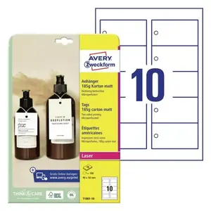 Neadhezīvā printera etiķete Avery T1001-10 Balta 9x5 cm 100 gab