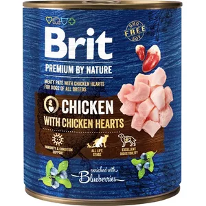 Mitrā suņu barība Brit Premium by Nature Chicken with Hearts 800 g kārbiņā — pieaugušiem suņiem, 78% mitrums, 8% proteīns, 6% tauki