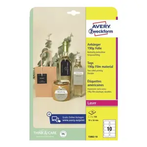 Печатаемые прочные ярлыки с веревочками Avery Zweckform T3002-10 Белые 9x5 см