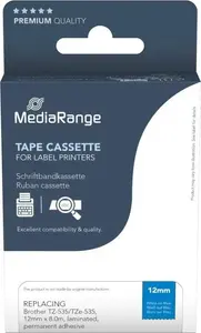 MediaRange Plastic tape cassette Brother TZ-535 permanent adhesive 12mm 8m white on blue