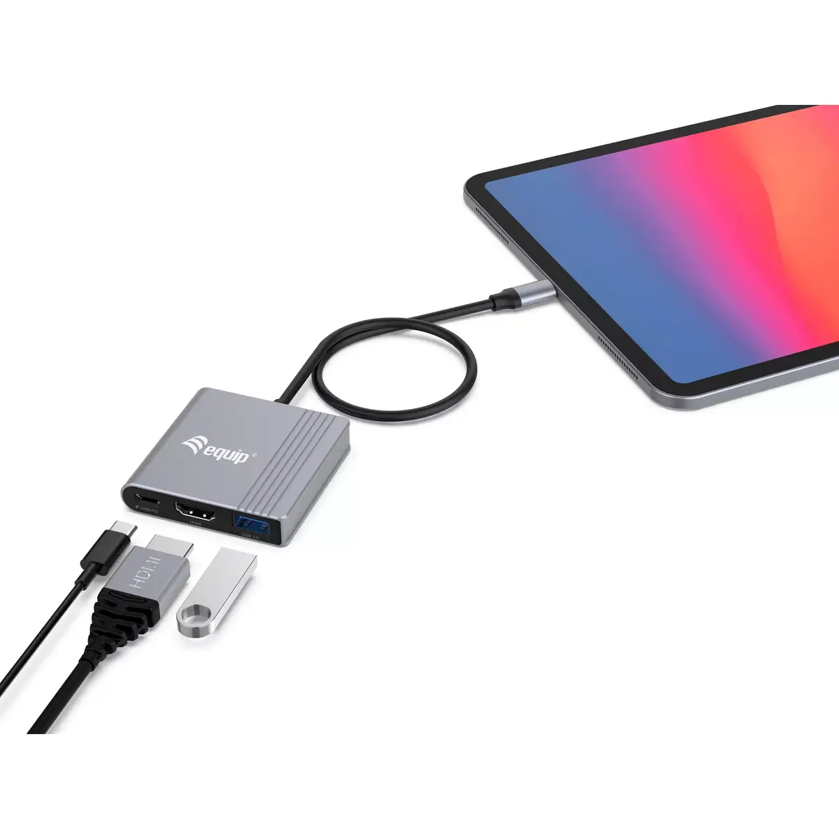 Адаптер Equip 3 в 1 USB-C на HDMI USB-A USB PD Photo 4