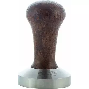 Coffee Tamper MOTTA 57 mm — brown handle, flat base, stainless steel