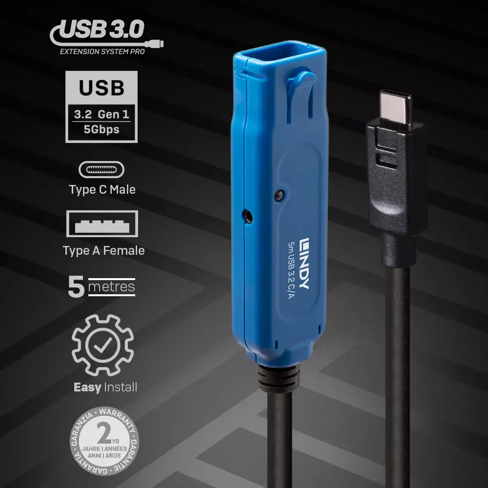 Lindy 5m USB 3.2 Gen 1 C/A Active Extension Pro Photo 2