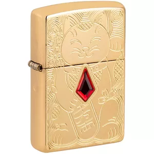 Zippo šķiltava Zippo 49802 Armor Lucky Cat — pretvēja uzpildāma metāla šķiltava, hroma pārklājums