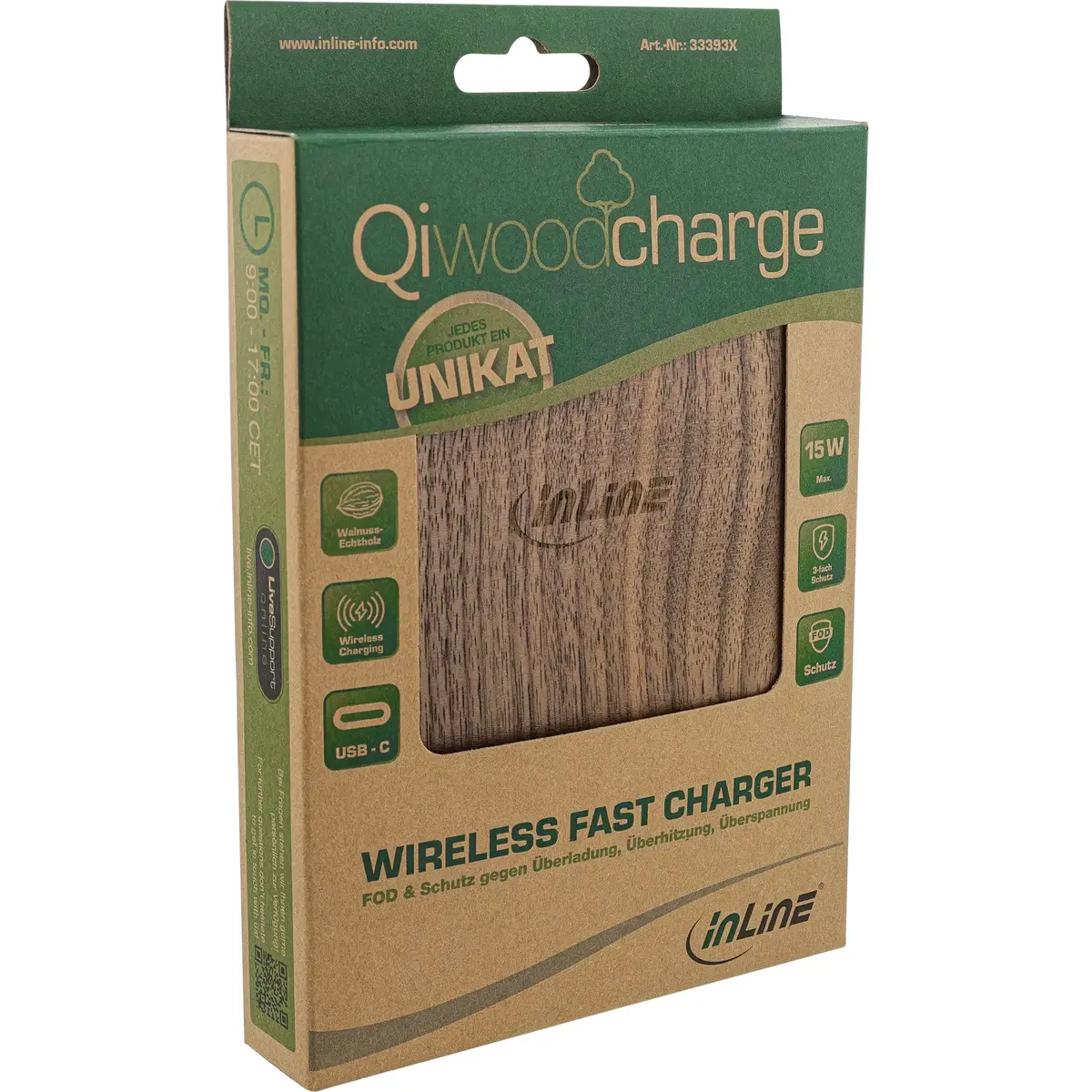 InLine Qi woodcharge Wireless Fast Charger Photo 3