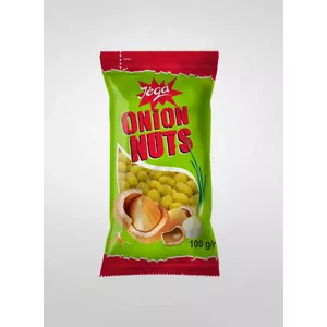 Peanuts Jėga crispy shell onion flavor 100g — roasted peanuts in crunchy coating, savory onion taste