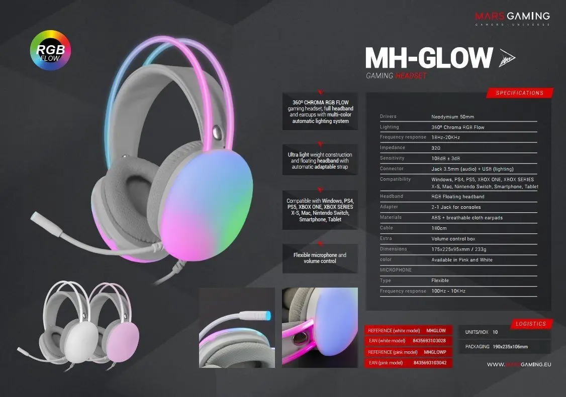 Mars Gaming MH-GLOW Розовые игровые наушники Photo 10