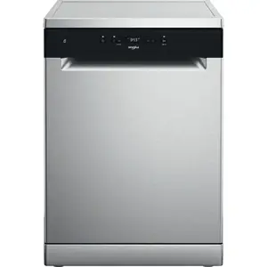 Brīvi stāvoša trauku mazgājamā mašīna Whirlpool W2F HD624 X ar 14 vietām, E energoefektivitātes klasi, 44 dB trokšņa līmeni un nerūsējošā tērauda apdari