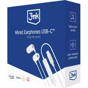 Headset 3MK Wired USB-C In-ear Calls/Music 20-20000 Hz White