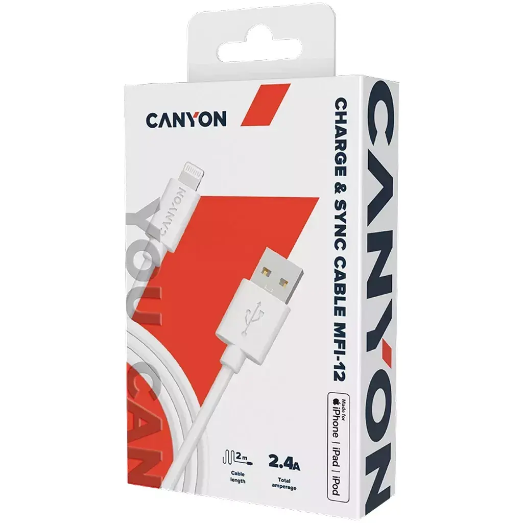 Кабель Canyon CNS-MFIC12W Lightning на USB-A 2 м Photo 2