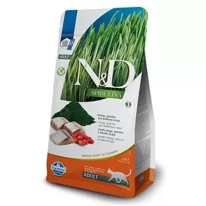Sausais kaķu barības Farmina N&D Spirulina Herring 1.5 kg — bezgraudains, 44% olbaltumvielu, 20% tauku