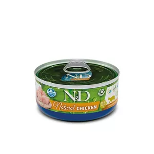 Mitrs kaķu barība Farmina N&D Natural Chicken 140 g maisiņā, pieaugušiem kaķiem, olbaltumvielas 18%, tauki 1.5%, mitrums 77.5%