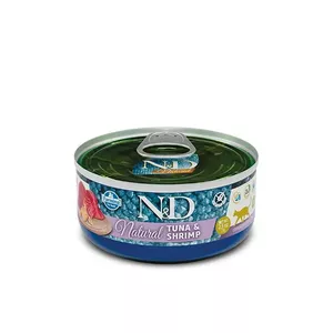 Mitrais kaķu barība Farmina N&D Natural Tuna & Shrimp 140 g — pieaugušiem, 16% olbaltumvielu, 80% mitruma