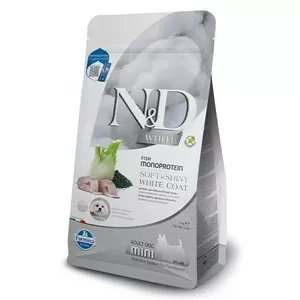 Sauss suns barība Farmina N&D Sea Bass Spirulina Fennel Adult Mini 2 kg — zivju formula maziem pieaugušajiem suņiem, 23% olb., 18% tauku