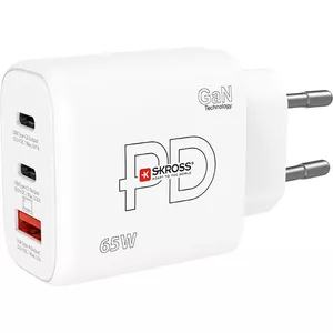 Lādētājs SKROSS Power Charger 65W PD GaN EU USB‑C 2x — 65 W USB‑C GaN lādētājs ar divām USB‑C ligzdām, ES kontakts