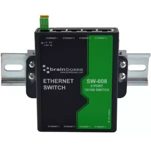 Brainboxes SW-008 сетевой коммутатор Неуправляемый Fast Ethernet (10/100) Черный, Зеленый