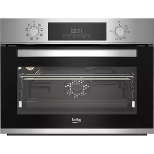 Built-in oven BEKO BBCM12300X — electric, 48 L, A energy class, convection, grill, steam cleaning, telescopic rails, stainless steel