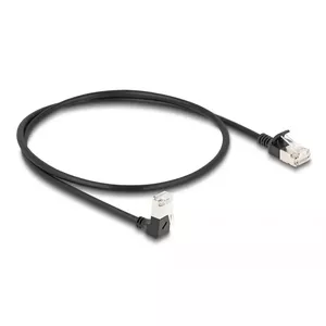 Network Cable DeLOCK RJ45 Cat.6A S/FTP Slim 90° downwards angled / straight 0.5 m black