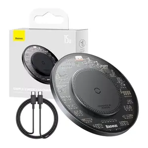 Беспроводное зарядное устройство Baseus Simple 2 15W с кабелем USB-C—USB-C, чёрное