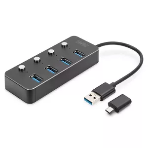 Digitus DA-70247 interfeisa centrmezgls USB 3.2 Gen 1 (3.1 Gen 1) Type-A 5000 Mbit/s Pelēks