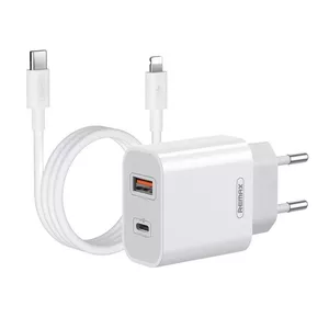 Настенное зарядное устройство Remax, RP-U68, USB-C, USB, 20 Вт (белый) + кабель Lightning