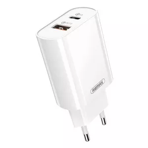 Remax RP-U37 sienas lādētājs, USB + USB-C, 18 W (balts)