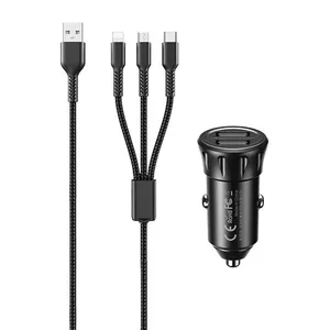 Автомобильное зарядное устройство 2x USB, Remax RCC236, 2,4A (черный) + кабель 3 в 1