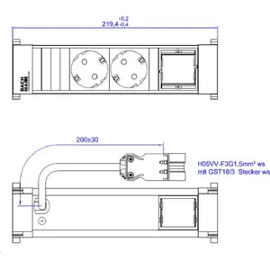 Strāvas skava Bachmann 916.701 ar 2× CEE 7/3 un 1× CM kontaktligzdām