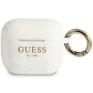 Silikona spīdumu aizsargvāciņš Guess priekš Apple AirPods 3 — balts