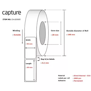 Capture CA-LB3085 printer label White Roll Direct thermal 2000 labels