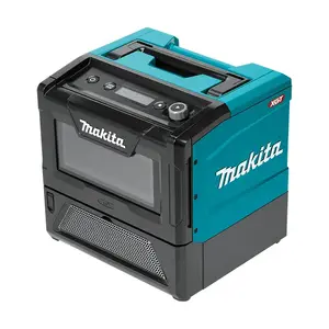 Countertop solo microwave Makita MW001G — 8 L capacity, 500 W, LED display, push-button and rotary controls, black/green
