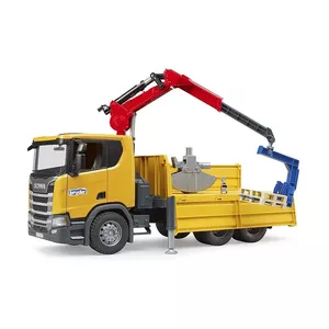 Rotaļu būvniecības kravas auto BRUDER Scania Super 560R ar krānu un 2 palešu