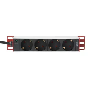 Jaudas sloksne Techly Universal Power Strip Rack 10" 4 kontaktligzdas Schuko Melns Sudrabs 1U