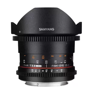 Plata leņķa zivju acs objektīvs Samyang 8mm T/3.8 Cine melns MFT