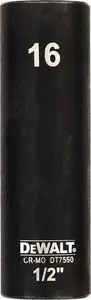 Impact socket, DeWalt 16 mm, 1/2" drive, deep (DT7550)