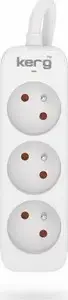Pagarinātājs Kerg M02390 — 3 kontaktligzdas, 10 m kabelis, 16 A, H05VV-F 3x1.5 mm², balti‑pelēks