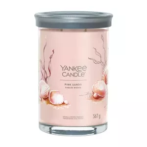 Vaska sveče cilindriska Yankee Candle Pink Sands — augstums 150 mm, diametrs 100 mm, svars 567 g, citrus/ziedu/vaniljas aromāts