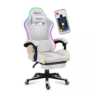 Gaming chair Huzaro FORCE 4.7 RGB White — padded fabric bucket seat, max load 140 kg, adjustable height 43–53 cm, tilt 90–140°