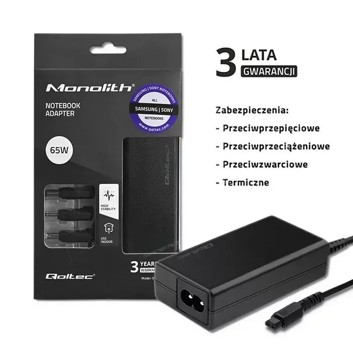 Qoltec Specializētais klēpjdatora strāvas adapteris 65W