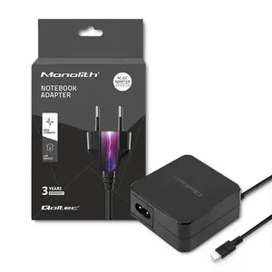 Tīkla lādētājs QOLTEC 51027 mobilajiem un portatīvajiem datoriem, 65 W, 5–20 V, kabelis 1.75 m, melns