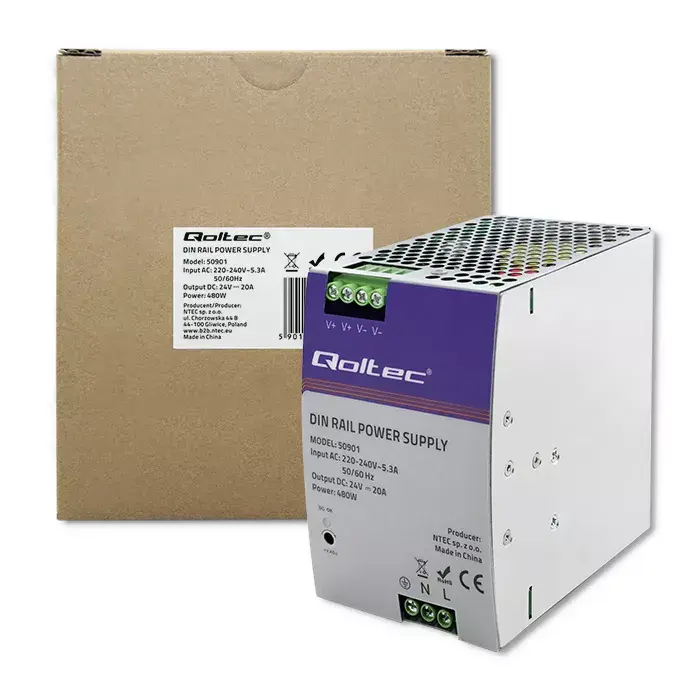 QOLTEC 50901 DIN-рея источник питания 24В 20А Photo 2