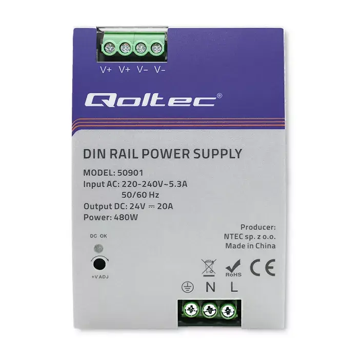 QOLTEC 50901 DIN-рея источник питания 24В 20А Photo 3