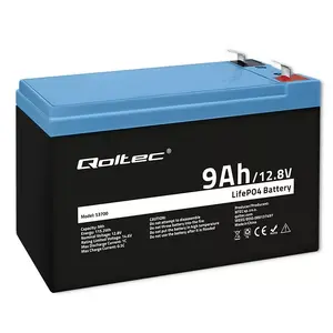 LiFePO4 battery QOLTEC 53700 12.8V 9Ah — rechargeable lithium iron phosphate battery for backup and portable power