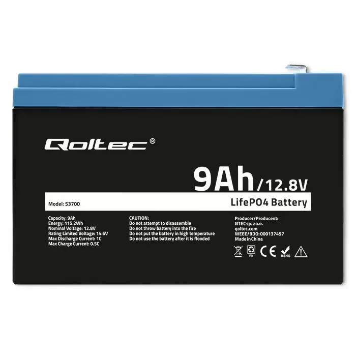 LiFePO4 akumulators QOLTEC 53700 12.8V 9Ah Photo 5